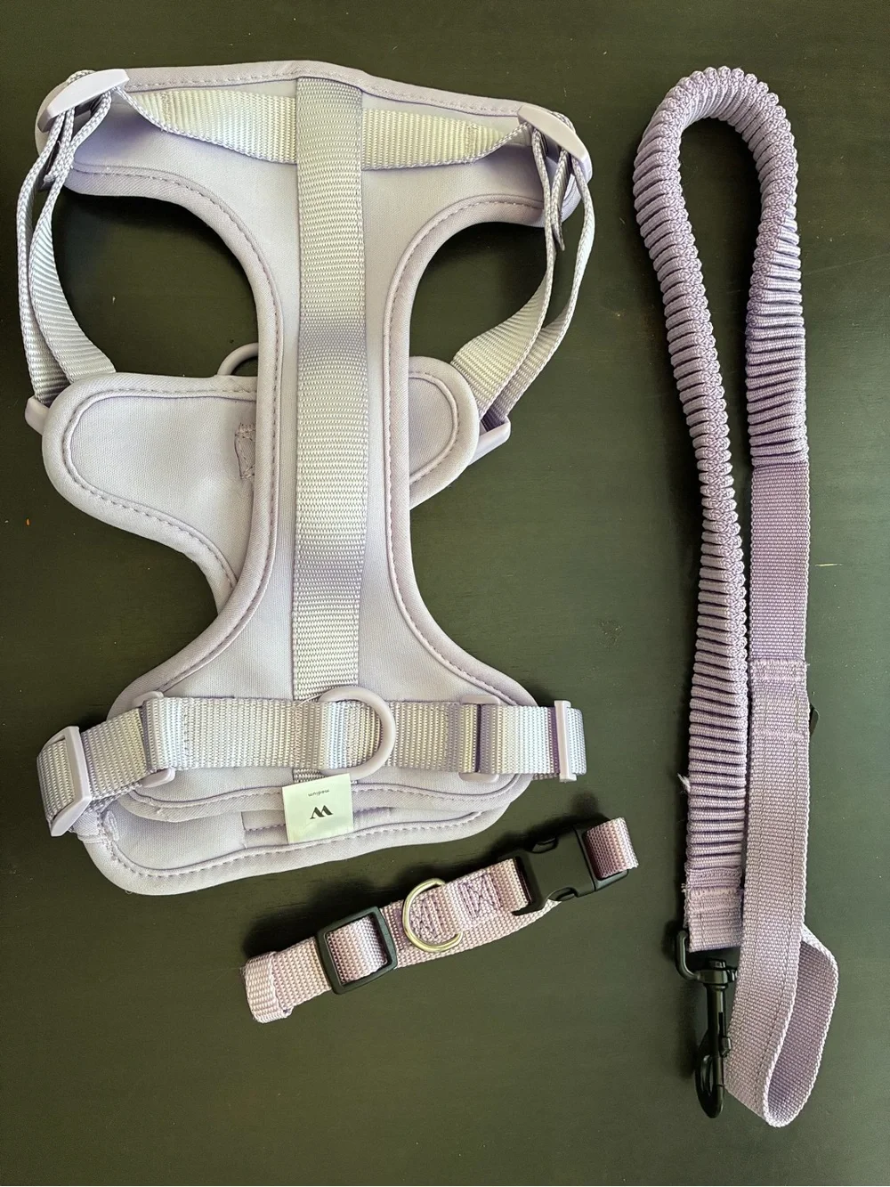 Soft Lavender Dog Harness, Collar, and Leash Set